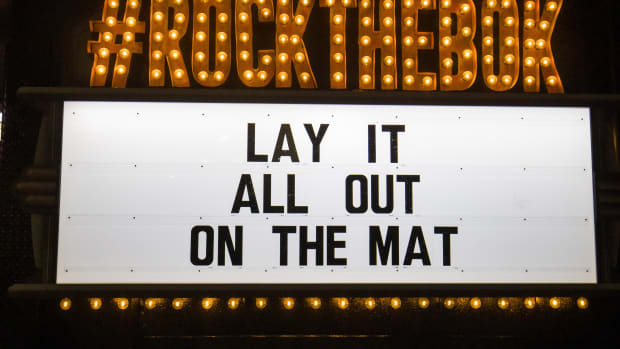 The Big 12 Wrestling motto at the 2023 Big 12 Wrestling Championship in Tulsa, Okla.